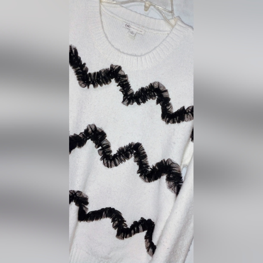 White and Black Ruffle Sweater